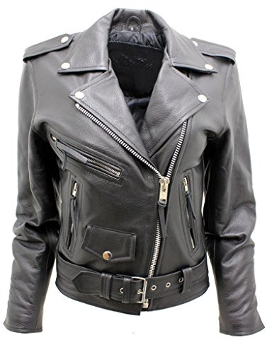 Elegante Brando Giacca Del Motociclista in Pelle Nera Delle Donne