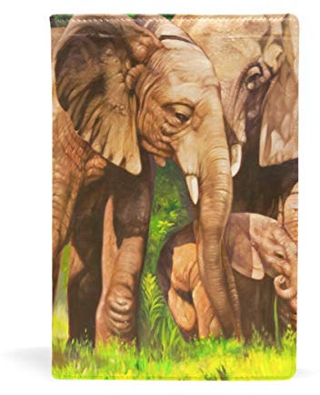 EZIOLY dehnbarer Buchumschlag mit Ölgemälde, Elefanten-Familie, passend für die meisten Hardcover-Lehrbücher bis 22,6 x 14,5 cm, klebstofffreier Stoff für Schulbücher Einfach anzubringen. Wash & Re-Use