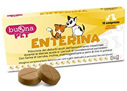 Buona Pet Enterina, Mangime Complementare Dietetico per Cani e Gatti, 10 Compresse Masticabili con Probiotici, Prebiotici e Zinco, per Riduzione dei Disturbi Intestinali Acuti
