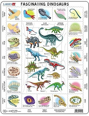 Larsen HL9 Faszinierende Dinosaurier, Englisch Ausgabe, Rahmenpuzzle mit 35 Teilen