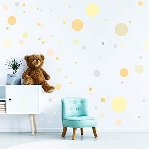 Wandtattoo-Loft Wandsticker Kreise-Set, 90 Stück - Pastell Gelb, Wandtattoo Kinderzimmer Deko, Wandsticker Kinderzimmer, Wand Aufkleber Kinder, Punkte Wandtattoo, Babyzimmer Deko, Kinderzimmerdeko