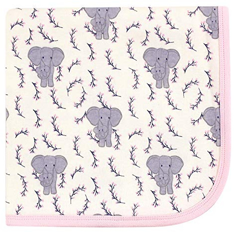 Touched by Nature Unisex Baby Organic Cotton Swaddle, Receiving and Multi-purpose Blanket, Pink Elephant, One Size