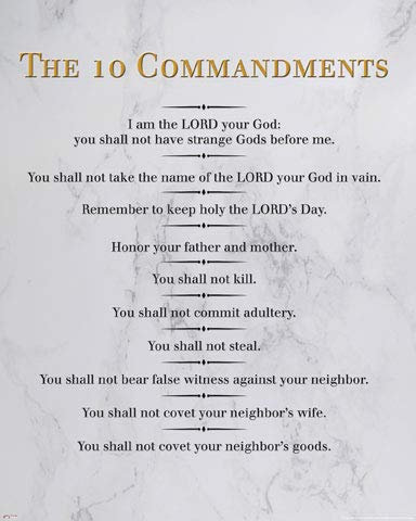 Motivational - The 10 Commandments white - Poster Druck - Größe 40x50 cm + 2 St Posterleisten Holz 40,5 cm