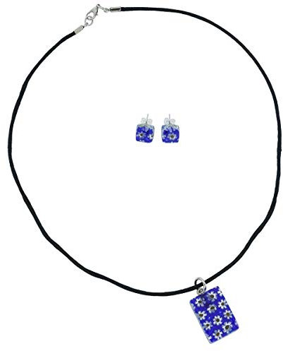 Murano Glas Millefiori Halskette und Ohrringe Set - Marineblau
