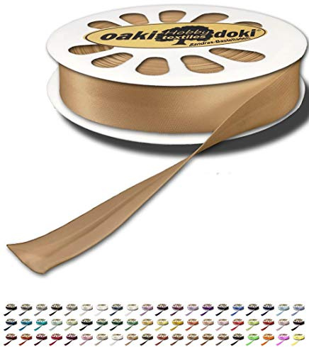 Sandras-Bastelladen Schrägband/Einfassband Satin gefalzt 20m x 20mm 876-Haselnuss Braun