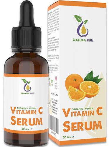 Vitamin C Face Serum 50ml, vegan - 20% Vitamin C & Hyaluronic Acid - Anti-aging Vitamin C Serum gel with aloe vera against wrinkles for face & décolleté - Organic Natural Cosmetics