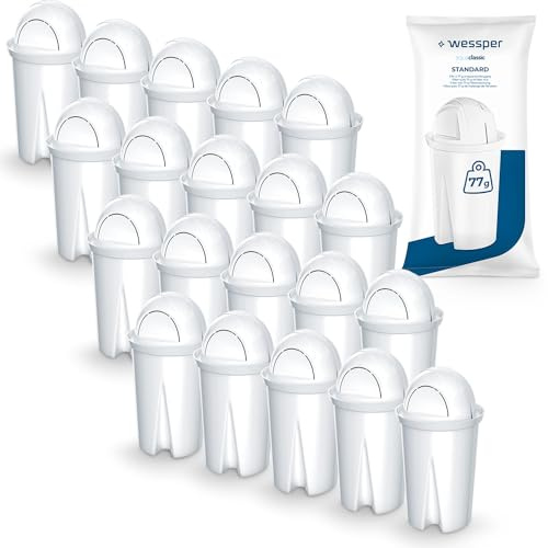 Wessper Classic vattenfilterpatroner | Ersättning för Aquaphor Standard, Brita Classic, Dafi Classic filterpatron | Minskar kalk och klor | Renare vatten | Pack 20