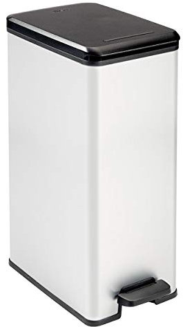 CURVER Slim Metal Effect 90% Recycled Kitchen Pedal Touch Deco Bin, Silver, 40 Litre