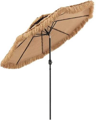 TANGZON Outdoor 2.7M Hawaiian Umbrella, Thatched Straw Sun Shade with 8 Ribs & Tilt Function, Portable Tiki Hut Parasol for Garden, Patio and Poolside