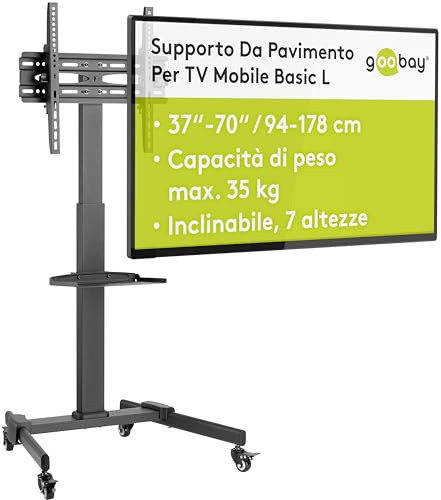 goobay TV-Rollständer 37–70 Zoll, höhenverstellbar, neigbar, VESA 400x400, bis 35 kg, Kabelmanagement – 59507