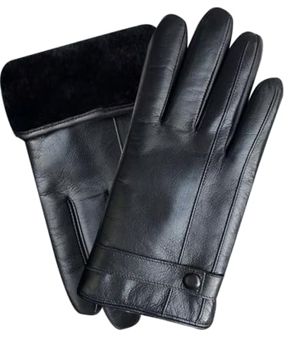 FCHITOP Handschuhe Herren Faux Leder Warm Dick Vlies Winddicht Kälteschutz Thermal Fäustlinge Anti-Rutsch Berührungssensitiver Bildschirm für Outdoor Fahren Camping Teenager