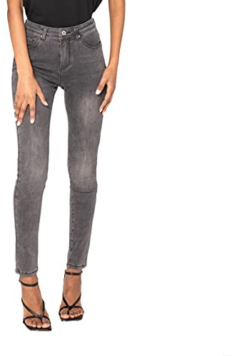 Nina Carter P076 Jeans da donna Skinny Fit, a vita alta, push-up, elasticizzati, look usato, jeans, Grigio chiaro (P076-17), L szczupły