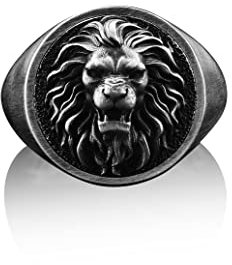 BySilverStone Jewelry – Handgefertigter Siegelring „Wütender Löwe“, Sterlingsilber-Löwe-Ring Für Den Kleinen Finger, Silberner 3D-Löwenkopf-Schmuck, Sternzeichen-Ring Löwe, Silberner Tier-Herrenring