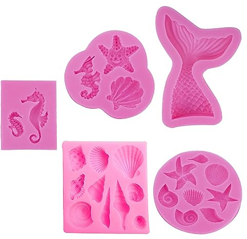 JJOnlineStore - Set of 5 Mermaid Cake Decorating Tools | Silicone Seashell Chocolate Moulds for Baking