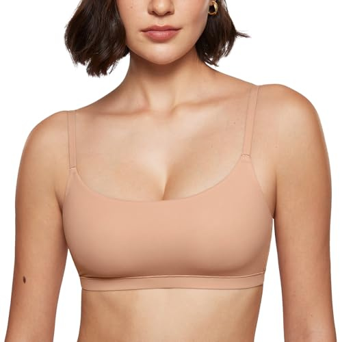 INLYRIC Women's Inbarely Bralettes Cami Bras No Underwire Wireless Seamless Unlined Comfort Sports Bra Cream Coffee Large