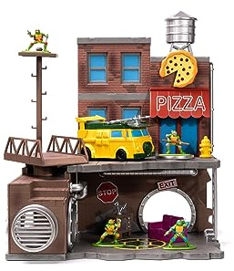 Jada Toys Ninja Turtles Nano Scene Turtle Lair (30 x 25 cm) – leksakskuliss för samlarfigurer inkl. 4 tonåringar, mutant Ninja Turtles figurer av metall och speltillbehör, från 8 år