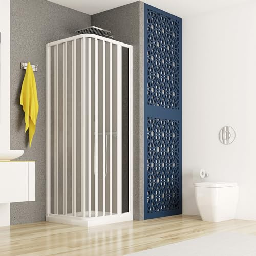 2-seitige Eckduschabtrennung mit weißem PVC-Faltenbalg - 100x100