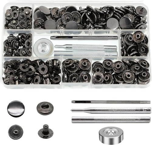 80 Set Druckknöpfe, BetterJonny Metalldruckknöpfe Φ15mm Metalldruckknöpfe mit 4 Einstellwerkzeugen für Jeans Leder und Vorhänge, Schwarz