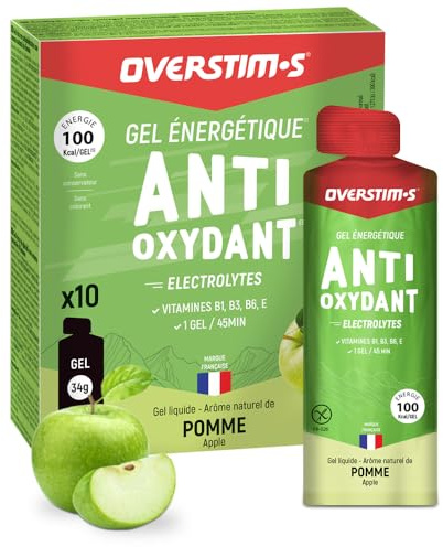 Overstim.s - Gel Antioxydant (10 sachets) - Gel énergétique pour le sport - Limite les crampes - Energie durable - Electrolytes (magnésium, sodium) - Réduit la fatigue - 100 kcal/gel - Pomme Verte