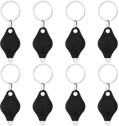 PEUTIER 8pcs LED Keychain Flashlight, Mini Key Ring Torch Portable Battery Powered 12 Lumens Bright Small Key Chain Flash Light for Outdoor Hiking Camping Emergency Lighting (Black)