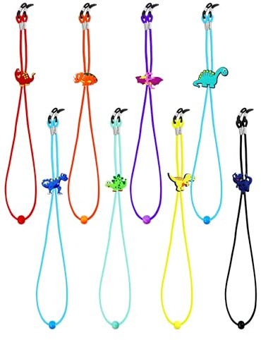 YETOOME 8 cinghie per occhiali da sole per bambini con dinosauro, antiscivolo, regolabili, elastiche, per ragazzi e ragazze, Multicolore, 12.2 inch