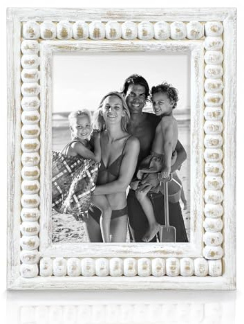 MACVAD Whitewashed Wood Beaded 5x7 Picture Frame - Farmhouse Style Rustic Photo Frame, Boho Picture Frame as 5 x 7 Photo Frame for Tabletop Display 5x7 Photo