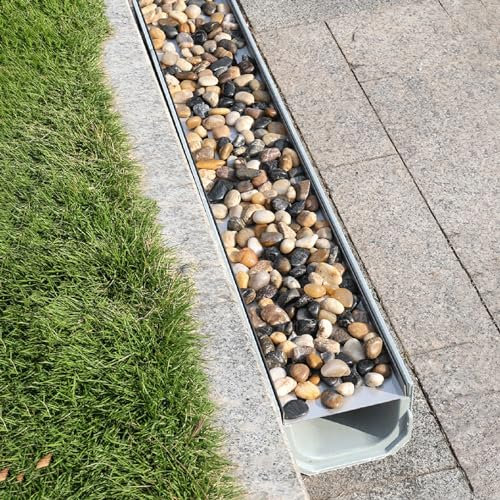 EXCLURA Entwässerungsrinne Rinnenablaufset zum Befüllen von Kopfsteinpflaster, Außenablaufgitter aus Edelstahl, Grabenentwässerungsrinne für Hof/Terrasse/Hausseite(W-15cm(5.9) x H-20cm(7.9))