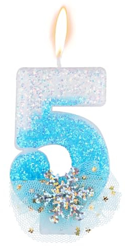 XIHIRCD Flocon Neige Paillettes Bougie Number, Bougie d'anniversaire Neige Glace et Neige Brillantes Bougies d'anniversaire de Style Hivernal Fournitures Décoration Fête d'anniversaire(Numéro 5)