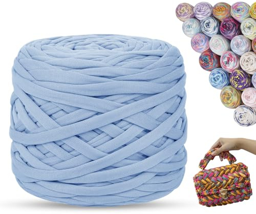 LEREATI Fettuccia per Borse a Uncinetto, 285g 100m Filato Grosso Colorati, Cordino per Borse Uncinetto, Cestini, Fai da Te, Decorazioni, Artigianato (Blu Cielo)