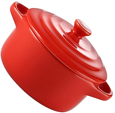 Hoement Double Handle Ceramic Stew Bowl for Home Kitchen Microwave Oven Compatible Bowl Lid for Everyday Use and Meal Prepping