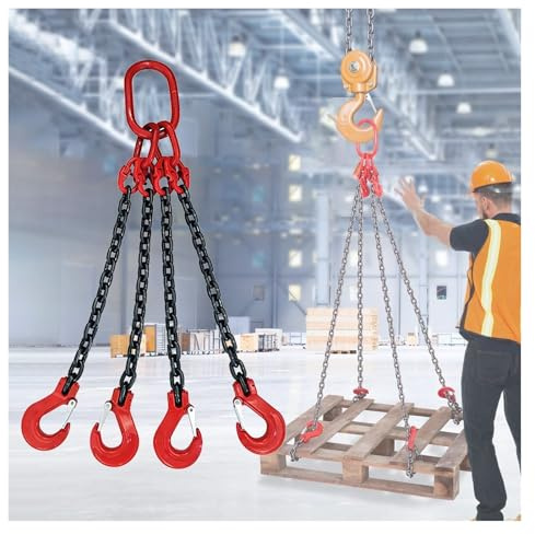 Chaînes de levage Harnais de chaîne à 4 pattes pour le remorquage et la manutention de cargaisons, Chaînes lourdes pour le levage de grosses charges, Faisceau de levage à 4 points(3 ton,98.4iinch/2.5m