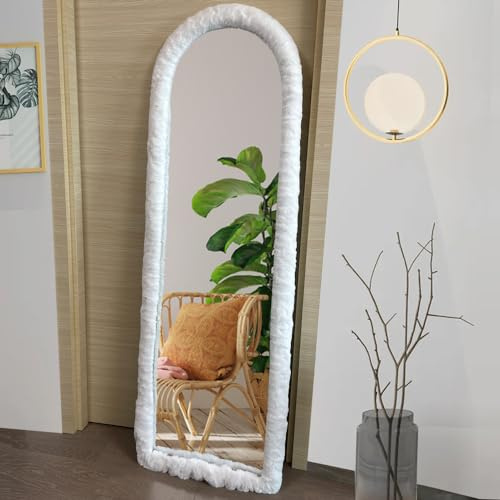 UYRIE Fluffy Mirror Cover - 59x16 Full Length Ultra Soft Non-Slip Cover Universal Stretch Cover Warm Home Decor for Bedroom Cloakroom (White-Without Mirror)