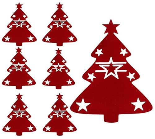 karororow 6 Stück Weihnachten Bestecktaschen Weihnachten Esstisch Dekoration (Rot)