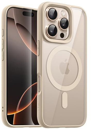JETech Magnetic Case for iPhone 16 Pro Max, Desert Titanium | Compatible with MagSafe, Solid Color Matte TPU Frame, Clear Back, Shockproof Bumper