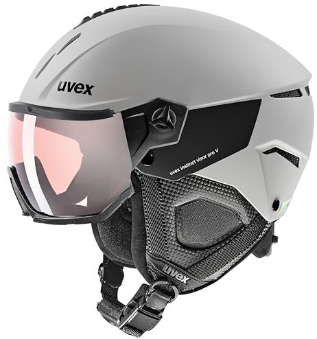 uvex Instinct Visor pro V Skihelm für Erwachsene, Männer Frauen Unisex, Variomatic Visier, Selbsttönend, Grey matt 56-58