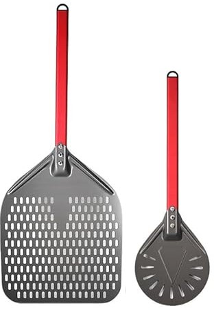 YUCHUANGYE Pizza ​Paddle 12/13/14 Inch Hard Anodized Pizza Peels With Turning Peel 2 Pcs Pizza Shovel Aluminum Red Handle Hard Coating Paddle Pizza Peel(14 and 9 inch 2 PCS)