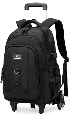 GRUOTEIS 18 Black Boys Backpack with 6 Wheels, Carry-on Rolling Kids Backpack for School Boys, Black