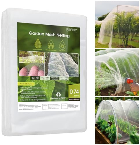 Garden Netting, RIFNY 3x6m Garden Mesh Bird Netting Insect Barrier Fine Mesh for Outdoor Patio Raised Bed Protection Plants Fruit Trees Tomato from Bird Pest Cicadas (1PCS, White)
