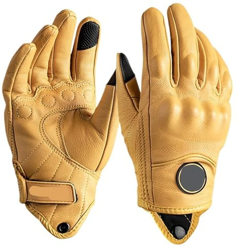 LPHFDCS - Guantes de piel retro para moto, para hombre y mujer, protección de invierno, con pantalla táctil y falanges