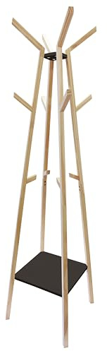Box and beyond - Porte-Manteaux - 47 x 47 x 170 cm - Bois Naturel et Noir - Sur Pieds - 12 Crochets - Vêtements, Manteaux, Accessoires - Entrée, Chambre, Bureau, Salle de bain - Style Scandinave