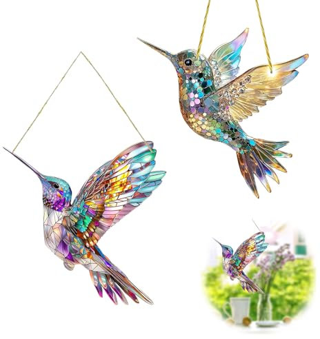 Yistoi 2 Pezzi Colibrì Acchiappasole Ornamenti, Acchiappasole Cristallo, Acchiappasole in Acrilico, Decorazioni per Finestre, Decorazioni per Portici, Decorazioni per Il Giardino di Casa