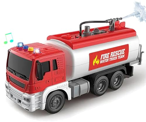 LioMaxi Échelle 1:16 Camion Pompiers Jouet pour Enfants, Pompe d'incendie à Inertie, Lumières & Sons, avec pompe pulvérisateur d'eau, Rouge (réservoir d'eau)