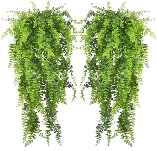 XcnPer 2 Pcs Hanging Plants, Realistic Artificial Vine Plants, False Fern Plants for Indoor&Outdoor, Suitable for Bathroom, Balcony, Living Room, Courtyard, and Farmhouse Decoration