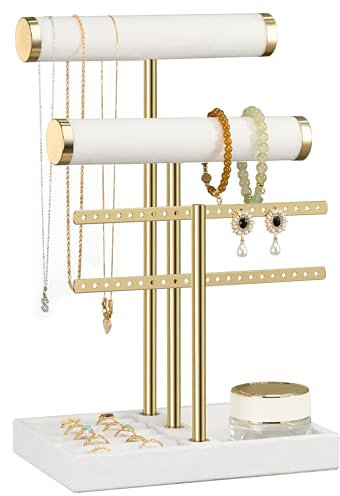 Josmimic 3 Tier Bracelet Holder Display - Detachable T Bar White Velvet Bracelet Holder, Jewelry Holder Organizer for Bracelet, Necklace, Watches, Rings