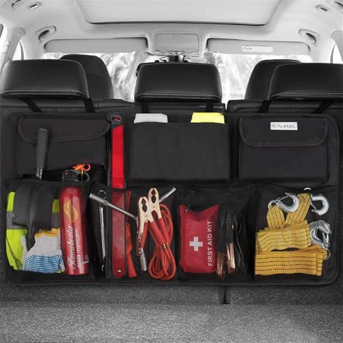 COOFULL Upgraded Car Boot Organiser Waterproof Super Capacity Enlarged 7 Pockets Car Storage Organiser with Enhanced Hook Side Strips, Boot Tidy＆Clean