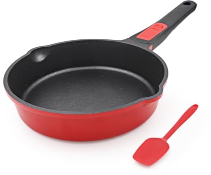 Bobikuke poêle en pierre 20 cm, Antiadhésive Poêle à frire en aluminium à haut bord avec poignée amovible, pour toutes les cuisinières|anti-rayures|anti-adhésif (Rouge-Noir)