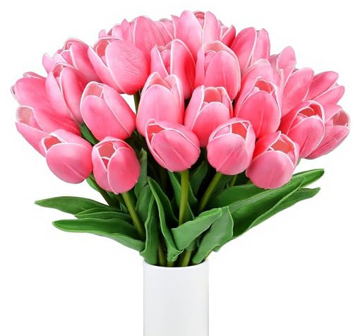 XIANNVXI 15 Stück Künstliche Tulpen Rosarot Real Touch Latex Fake Tulpen Rosa Kunstblumen Tulpe Blumen Arrangement für Muttertag Hochzeitsstrauß Party Dekorationen
