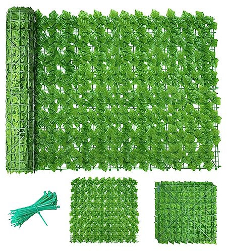 Recinzione di edera artificiale per la privacy, rotolo di siepe verde per decorazione esterna, balcone e patio, resistente allo sbiadimento UV, foglie di edera finte, per giardini (colore: A