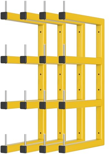 4-Pack Lumber Storage Rack, Wood Storage Racks Wall Mount, Heavy Duty Garage Wood Organizer with 8-Level System, Yellow Utility Rack Organization Up 1600 Lbs, Metal Lumber Shelf for Indoor & Outdoor