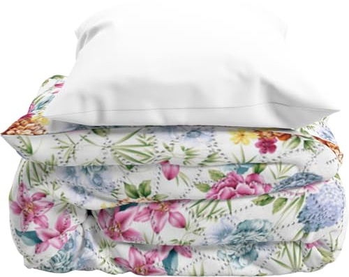 HOME ZEN HOUSEHOLD LINEN Trapuntino Estivo Double Face ART LOTUS, Copriletto 100g, Disponibile 150x250 / 200x250 /250x250 cm (FLOWER MIX, SINGOLO)